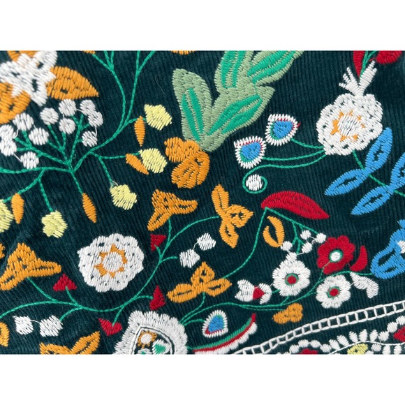 Simplee embroidered boho floral corduroy green mini skirt size M - Picture 2 of 7